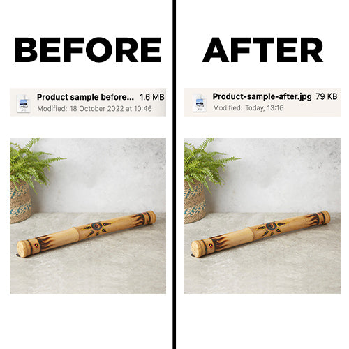 Before and after file size after photo optimisation